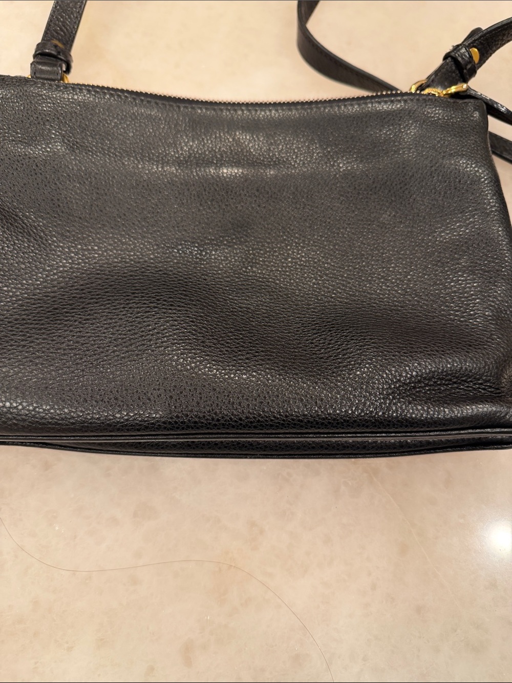 Authentic Prada Black Pebbled Leather Shoulder Bag with Gold Logo Accent - Picture 5 of 10